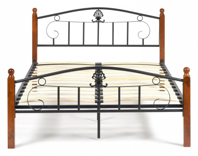 Кровать РУМБА (AT-203)/ RUMBA Wood slat base дерево гевея/металл, 140*200 см (Double bed), красный дуб/черный. Фото