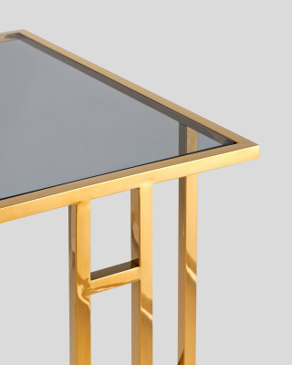 Журнальный столик 50*32 БОСТОН стекло smoke сталь золото. Фото