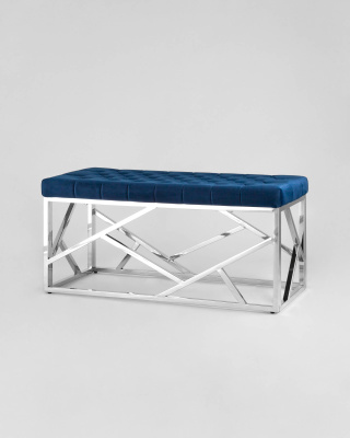 Банкетка-скамейка АРТ ДЕКО велюр синий сталь серебро. Фото №3