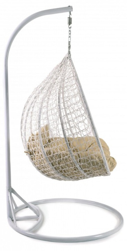 Кресло подвесное (mod. SC-007) с подушкой Металл/Искусственный ротанг, стойка:137х115х200м корзина:137х72х124см, стойка:белый,корзина:белый,. Фото №2