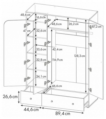 Шкаф платяной Polini Kids Disney Baby 101 Далматинец, белый. Фото