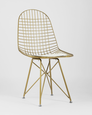 Стул обеденный Eiffel золотой с белой подушкой. Фото