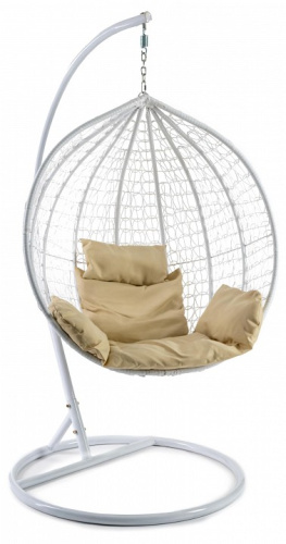 Кресло подвесное (mod. SC-001) с подушкой Металл/Искусственный ротанг, стойка:105х105х195см корзина:105х68х118см, стойка:белый,корзина:белый. Фото №1